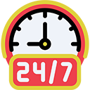 graphic image of a clock and a 24/7 label